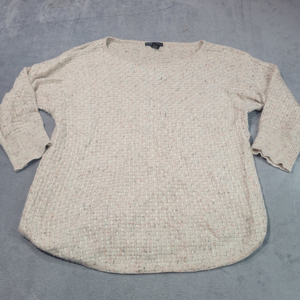 Design History Sweater Womens L Cream Confetti Basketweave Knit Scoop Neck 11528